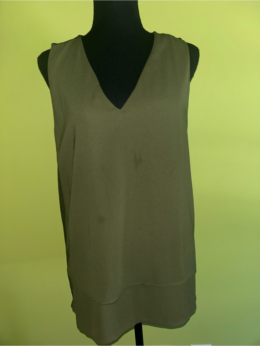 Michael Kors Army Green V-Neck Layered Sleeveless Camisole